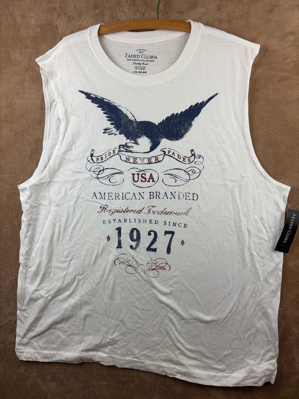 Faded Glory Mens L Muscle Tank Top White USA Eagle Graphic Sleeveless Tee